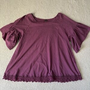 HANNAH Boutique‎ Shirt Women's Blouse Women's Size Large Cotton Lace Bottom